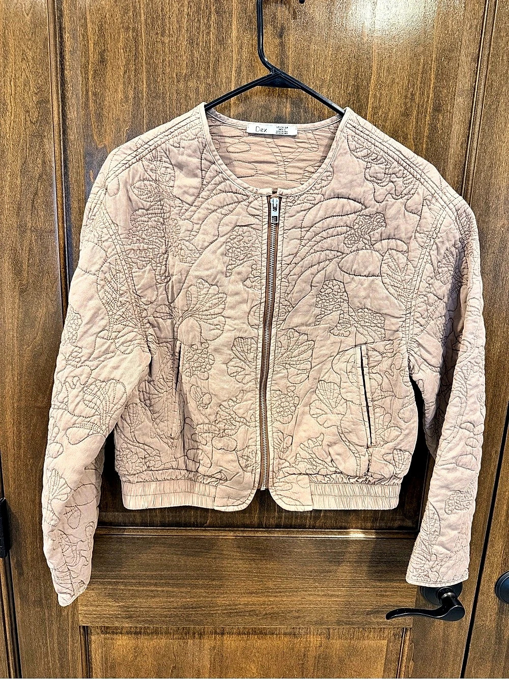 Dex Quilted Floral Bomber Jacket in muted brown Small Like New